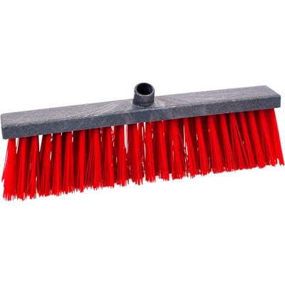 Roliba gadekost i plast uden skaft, 450 x 65 mm, med antracitfarvet hoved og røde børster.