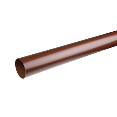Plastmo nedløbsrør i brun plast med en diameter på 90mm og en længde på 3 meter, vist på hvid baggrund.