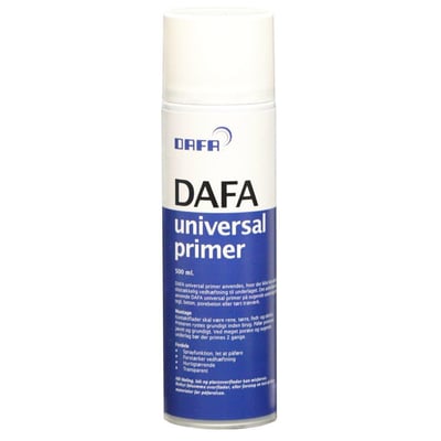 DAFA universal primer i 500 ml beholder med hvidt låg og blå-hvid etiket, set forfra.