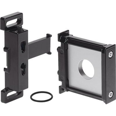 Festo monteringsvinkel MS6-WPM-D i sort metal og plast, vist med tilbehør.