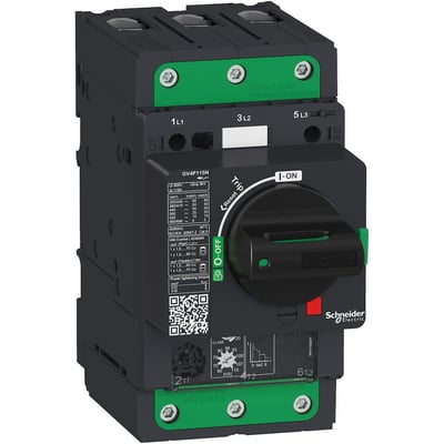 Schneider Electric TeSys GV4P motorværn med 2A indstillingsområde, vist med en drejeknap til tænd/sluk og trip-funktion.