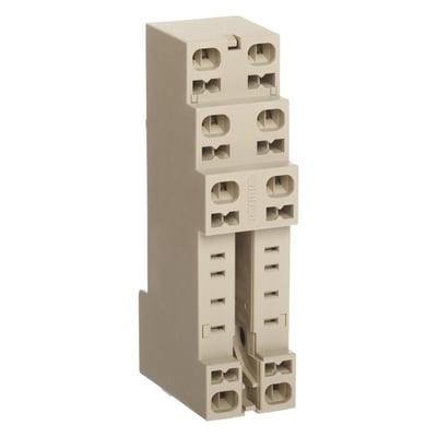Omron 8-ben relæsokkel PYF08S i beige plast til DIN-skinne montering med stikforbindelser.