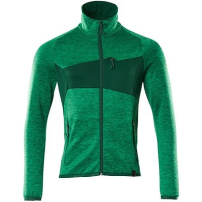 Mascot fleecetrøje i græsgrøn/grøn, XL, med moderne pasform og synlige lynlåse på bryst- og forlommer.