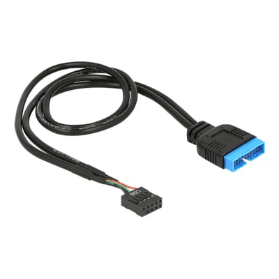 Sort Delock USB 2.0 til USB 3.0 pin header kabel på 45 cm med IDC10 og IDC20 hunstik.