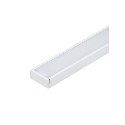 Nærbillede af LightSolutions aluprofil i hvid finish, der viser profilens form og endestykke.