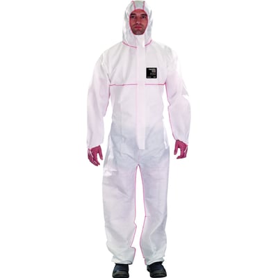 Ansell AlphaTec 1500 plus FR beskyttelsesdragt model 111 i XL størrelse, hvid med pink syninger og en sort label.