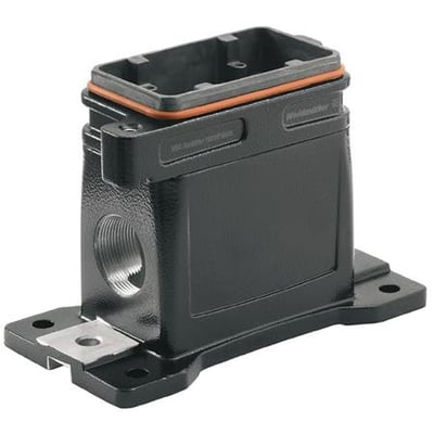 Weidmüller Sokkelhus HDC IP68 06B SS i sort aluminium med M20 gevind og orange tætningsring.