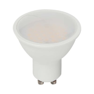 Et enkelt V-TAC GU10 LED spotlight i hvid PVC, vist isoleret på hvid baggrund.