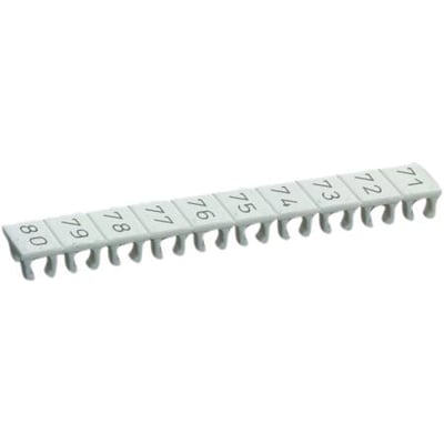 Wieland mærke stribe 9705A/5/10B med numrene 71-80 i hvid med sort skrift, 5 mm bred.