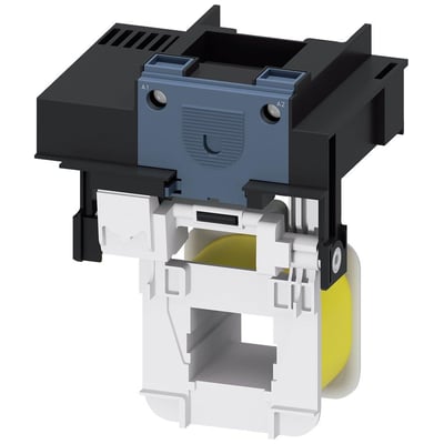 Siemens udtagelig spole S6 AC/DC 200-220 V UC med skrueterminal, viser A1 og A2 terminaler og gul vikling.