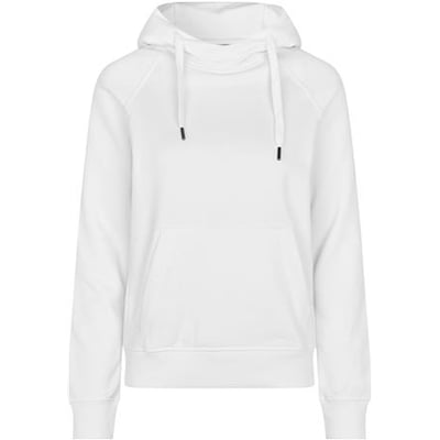 Hvid hættesweatshirt til damer fra ID Identity i størrelse 2XL, med kængurulomme og snøre i hætten.