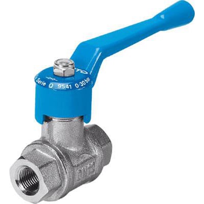 Festo kuglehaneventil QH-1/4 i metal med blåt håndtag, G1/4 tilslutning og 30 bar trykmærke.