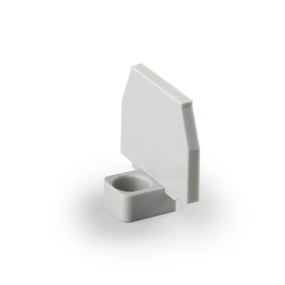 Ensto Clampo Compact endeplade i grå plast, designet til direkte montering på klemblokke.