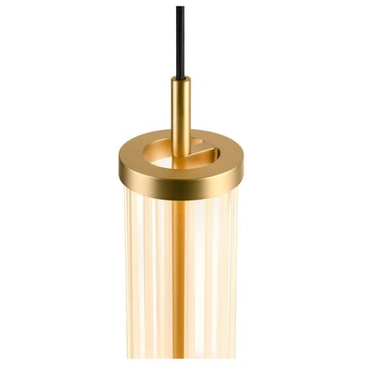 Nærbillede af SLV QUIMERA 1F pendellampens top med børstet messing finish og glas cylinder.