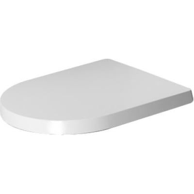 Duravit ME by Starck toiletsæde i hvid mat satin, set skråt ovenfra med afrundet forkant og lige bagkant.