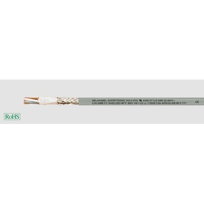 HELUKABEL SUPERTRONIC 310-C-PVC kabel med 5X0.25mm ledere og skærm på grå baggrund, mærket med RoHS.