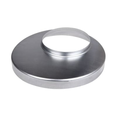 Plastmo brøndkrave i zink med dimensioner på 90 mm indvendigt og 150 mm udvendigt, vist isoleret på hvid baggrund.