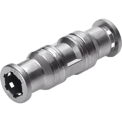 Festo CRQS-6 lige-forbindelse indstik i metal med en nominel størrelse på 3,7 mm og push/pull princip på hvid baggrund.