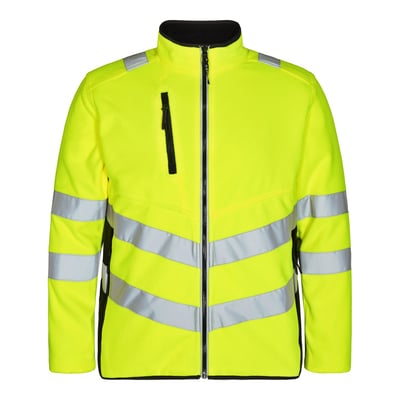 Engel Safety fleecejakke 1192 i gul/sort med reflekser på bryst, ærmer og skuldre, str. 3XL.