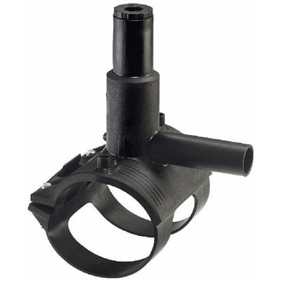 Georg Fischer Elgef anboringsbøjle i sort PE100, 110 x 63 mm, SDR11 PN16 til gas og vand.