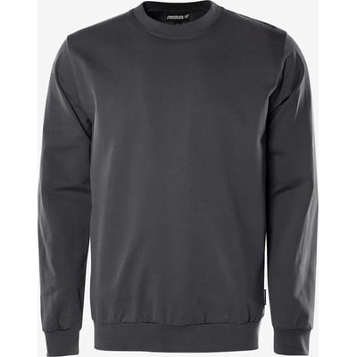 Fristads sweatshirt GOS 131158 i mørkegrå økologisk bomuld, rund hals og lange ærmer med synligt Fristads logo øverst.