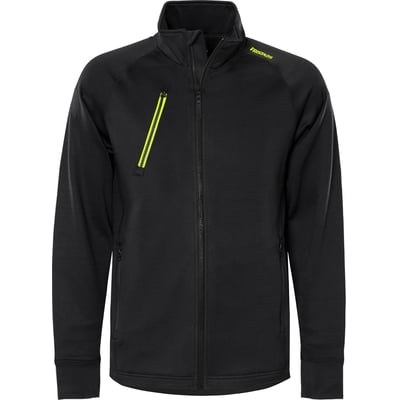 Kansas Polartec® fleecejakke i sort til herrer, model 300490-940, med lynlås foran og en skrå lynlåslomme på brystet med neon detaljer.