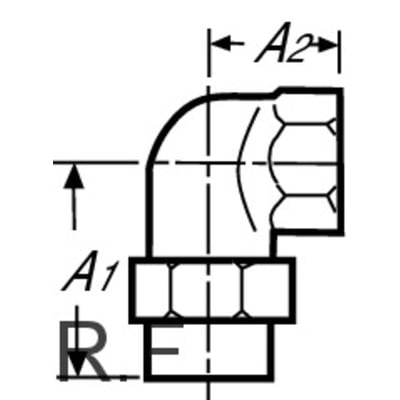 Viega vinkelunion i rødgods med 15 mm loddetilslutning og 1/2" Rp-gevind, teknisk tegning viser dimensioner.