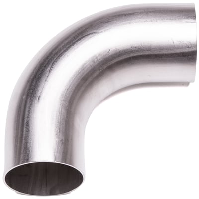 Poleret rustfri stålbøjning på 90 grader med en diameter på Ø25 x 1,2 mm og mat finish.