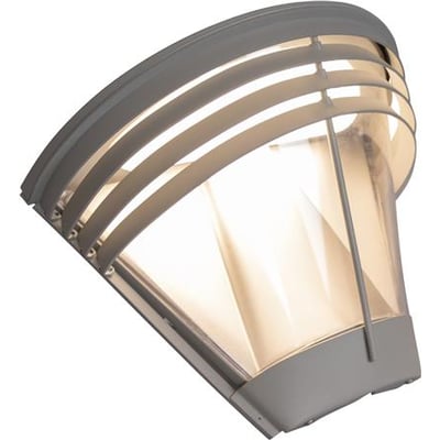 Hide-a-lite Pave Deco IV vægarmatur i gråt med buet skærm, vandrette lameller og opalt glas.