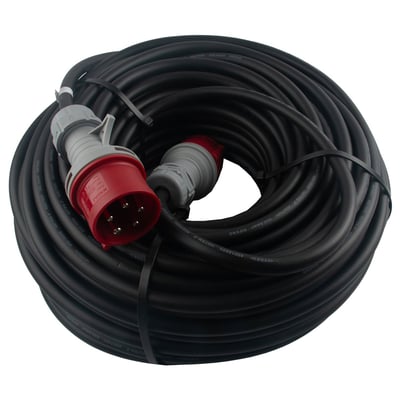 50 meter VAERK CEE 5P forlængerkabel med 16A IP44, 5G2,5 H07RN-F kabeltype og fasevender.