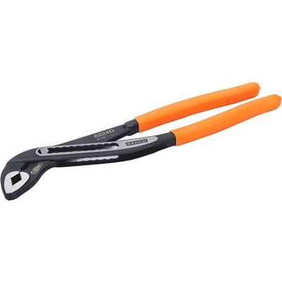 Bahco vandpumpetang 6223D, 200 mm, med orange PVC-dyppede greb og hærdede tænder.