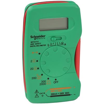 Detaljeret billede af Thorsman digitalt multimeter IMT23112, der viser drejekontakt til måling af strøm, spænding og modstand.