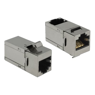 Delock Keystone modul RJ45 jack til RJ45 jack Cat.6 i sølv metal med skjermede stik, der kan klikkes ind.