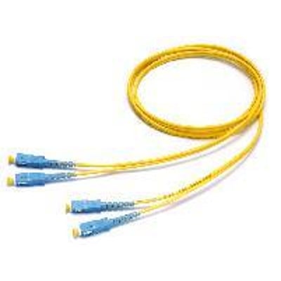 Schneider Electric Actassi fiberpatchkabel OS1/OS2, 1 meter, med gule duplexkabler og blå LC-konnektorer.