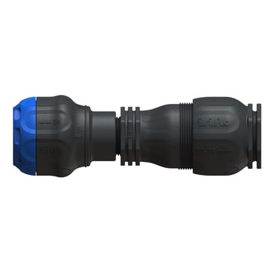 Isiflo Flexi adapter med Sprint-kobling til 27-35x32mm rør, fremstillet i sort/blå kompositmateriale med PN16 trykklasse.