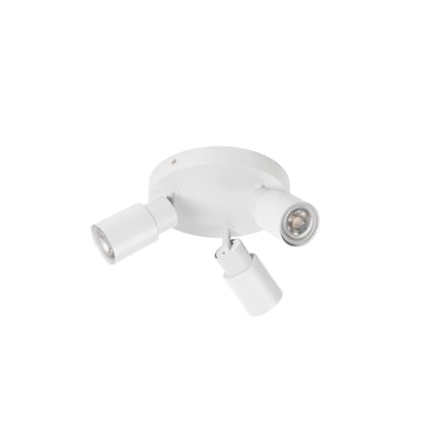 Detalje af SLV PURI CW loftlampe i hvid, viser en af de tre GU10 spots med synlig fatning.