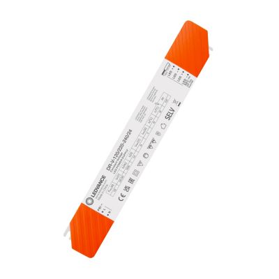 Ledvance LED-driver Value 120W 24V vist uden emballage, med orange endestykker og detaljeret mærkat.