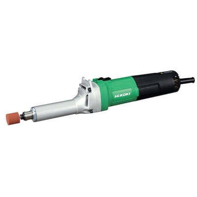 Hikoki Power Tools GP5V ligesliber på 760 W med grønt og sort hus og slibesten monteret foran, set skråt fra siden.