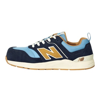 New Balance sikkerhedssko i str. 45, sidevisning med fokus på den bredere pasform, åndbar tekstiloverdel og svedtransporterende inderfor.