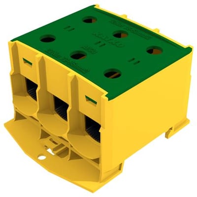 Katko AL/CU klemme, model KL3X1X95PE, til 16-95MM² ledere og 160A, i gul og grøn plast.