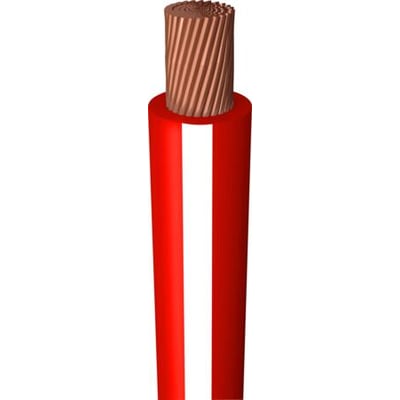 H05Z-K monteringsledning 1 x 0,75 mm² i rød med hvid stribe, viser den fintrådede kobberleder og den røde isolering.