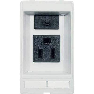 Murrelektronik MODLINK MSDD hunstiksindsats til USA NEMA 5-15, 125Vac, 3A med en lille sort trykknap over stikket.