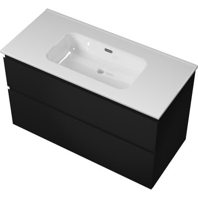 Sanibell Proline møbelsæt, 101x46cm, matsort med 2 softclose skuffer og integrerede greb.