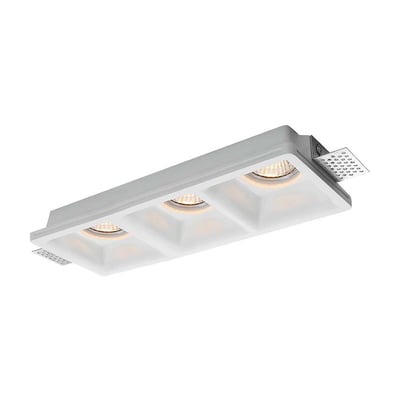 V-TAC Pro serie 3xGU10 lampe i firkantet, hvid gypsum med synlige lamper, vinklet fra højre.