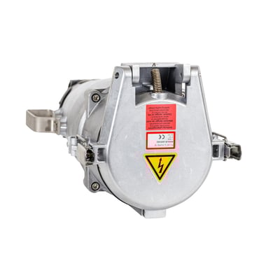 CEE forlænger 250A, 6h, IP67, 3P+N+PE, vist med lukket kappe og advarselsmærkater.