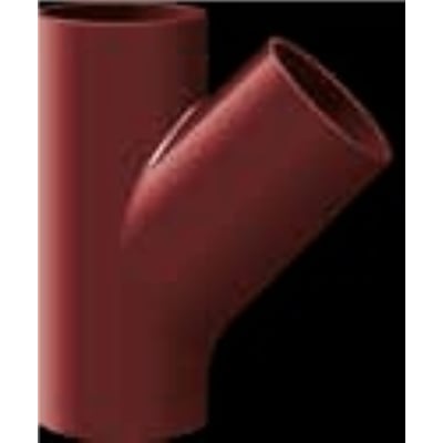 PipeGap PG SML grenrør i mørkerød støbejern, DN100x100, med en 45° vinkel mellem rørstykkerne og sort baggrund.