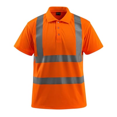 Mascot Bowen hi-vis orange poloshirt i størrelse 2XL, med ribkrave og reflekser over bryst og mave.