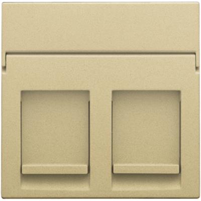Niko afdækning til dataudtag med 2xRJ45 porte i beige farve, med låge og tekstfelt.