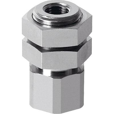 Festo holder ESH-HA-6-G til vakuumsuger, viser metallet med sekskantede samlinger og vakuumtilslutning foroven.