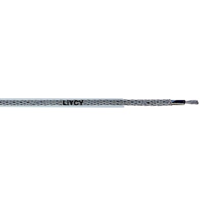 Lapp Li2YCY 1x0,75 kabel med flettet kobberskærm og mærket tekst. Den ene ende af kablet er blotlagt.